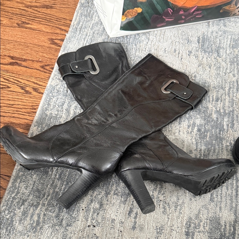 Enzo Angiolini Black Leather Heeled Boots